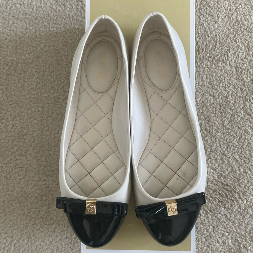 Cream and black leather Michael Kors flats
